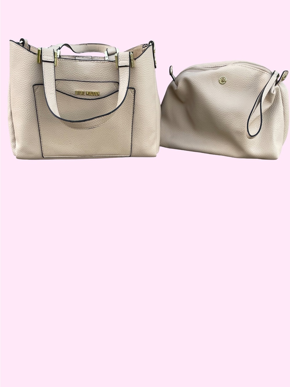 Steve Madden Cream Pebbled Leather Tote with Matching Pouch